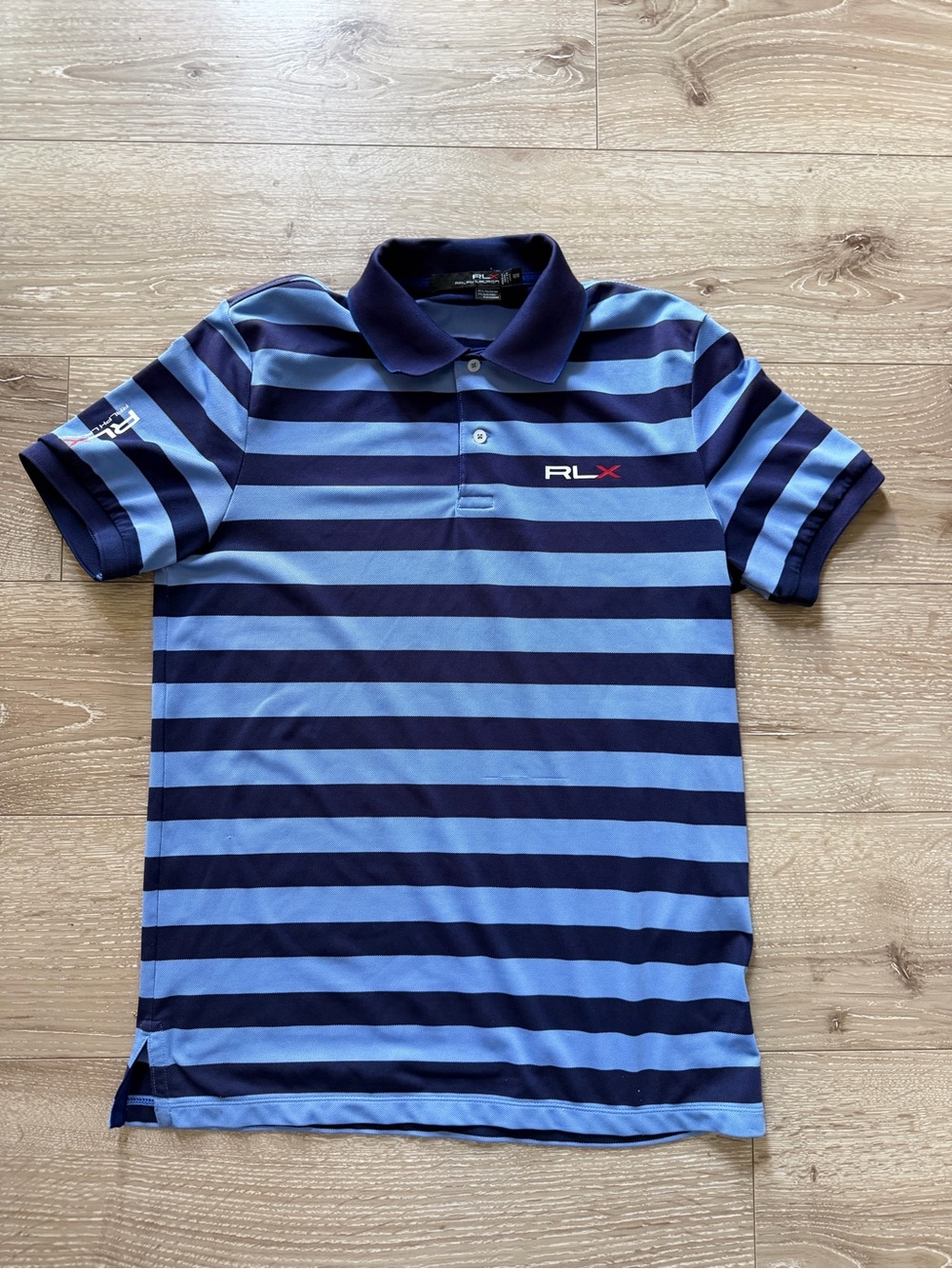 RLX Striped Polo Shirt in Light Blue & Navy